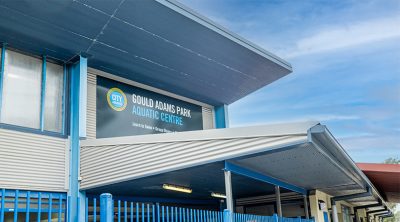 Exterior of the Gould Adams Park Aquatic Centre